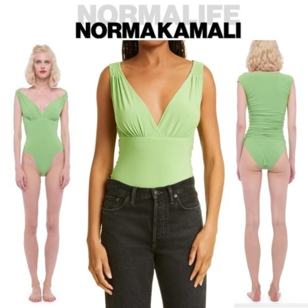 Norma Kamali Tara Bodysuit In White in Green sz XS $135